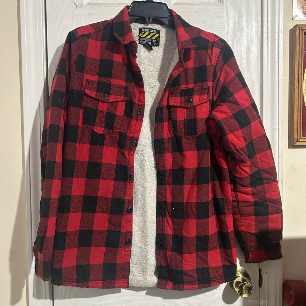 Red and Black Plaid Shirt Jacket